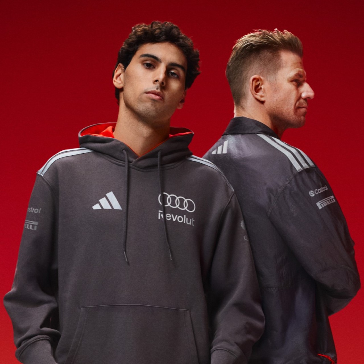 2.首波adidas x Audi Revolut F1車隊聯名系列以紅色作為設計亮點，巧妙呼應 Audi Revolut F1 的車隊形象。